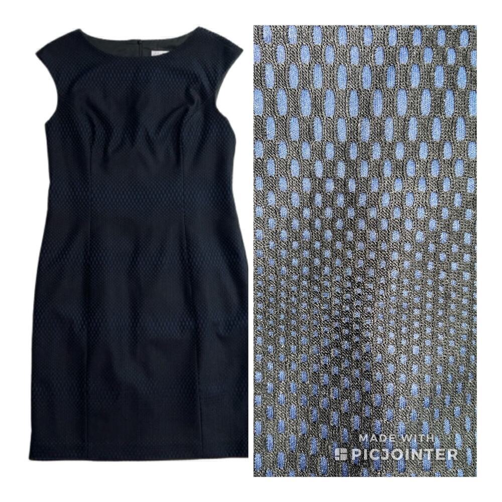 Trina Turk Brocade Cap Sleeve Sheath Dress Size 12 Black/Navy Retro Professional